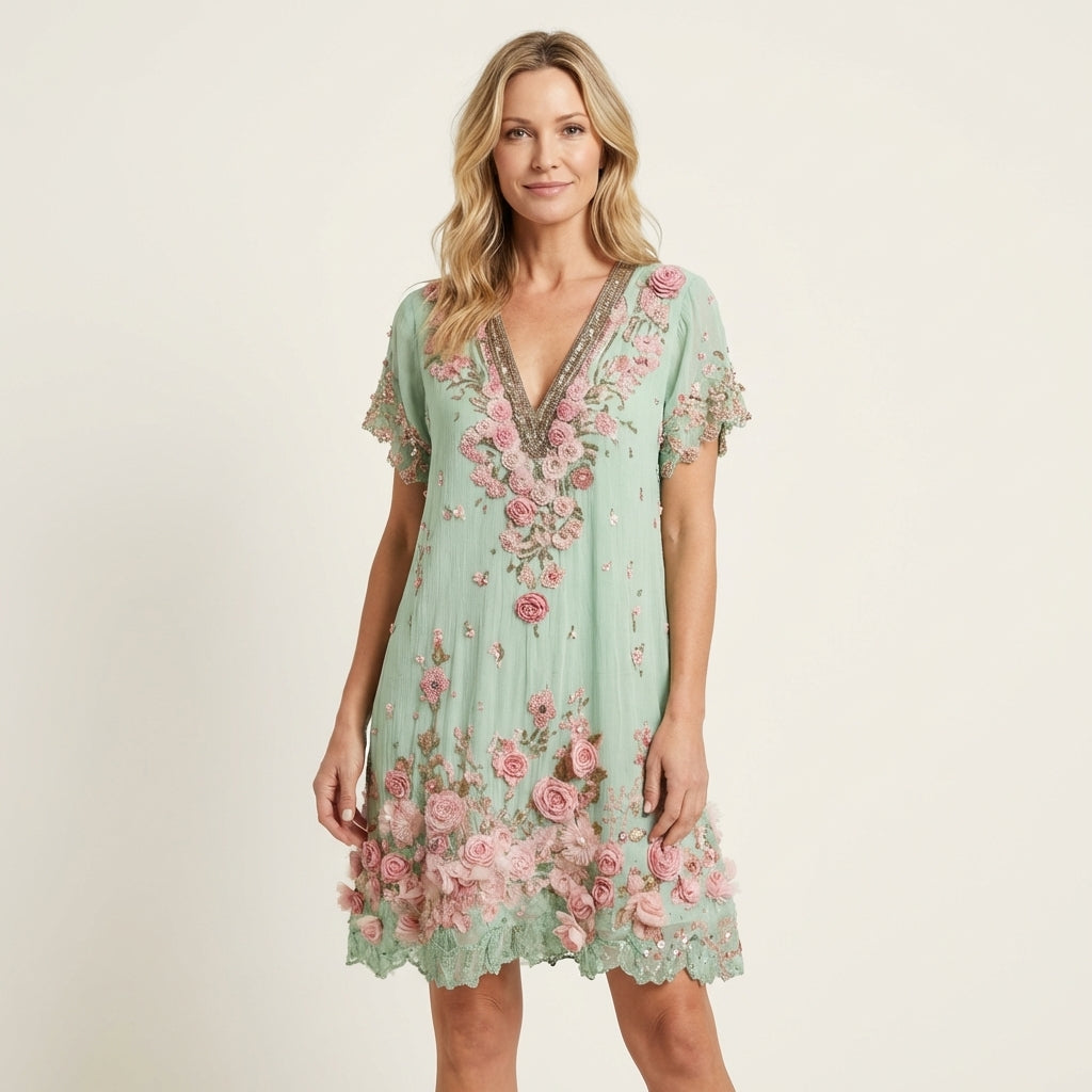 Floral embroidered midi dress, embroidery detail