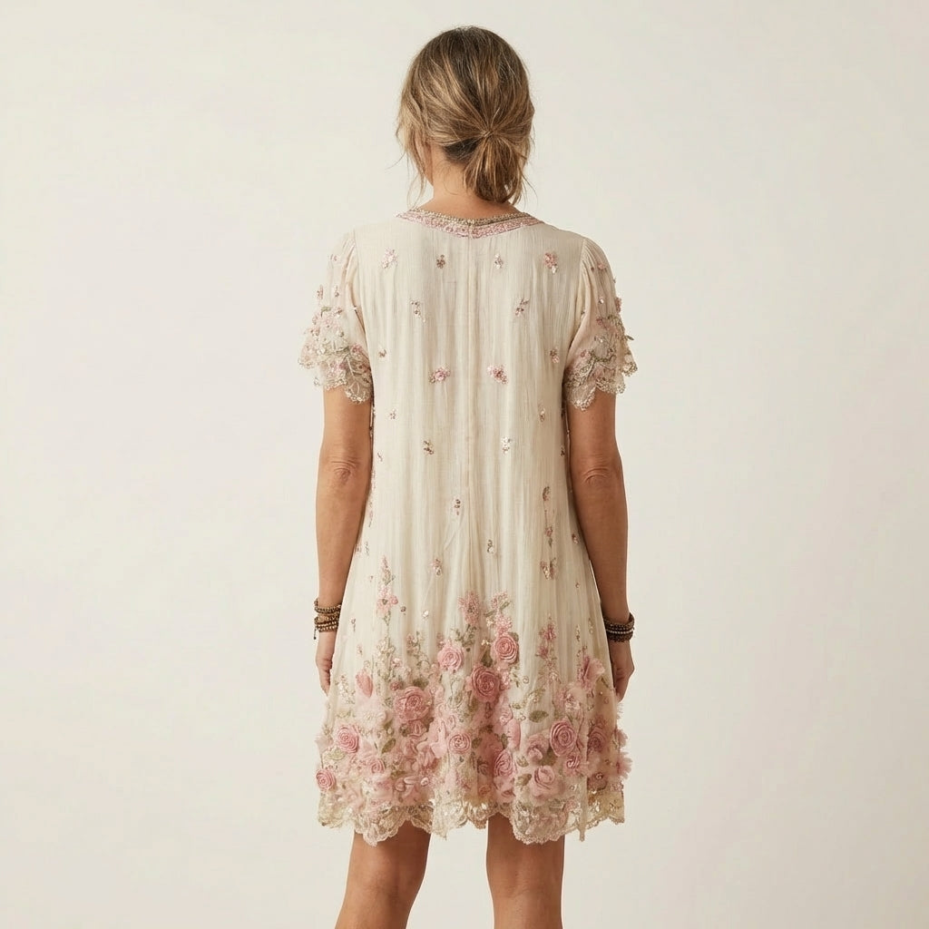 Floral embroidered midi dress in blue, front view