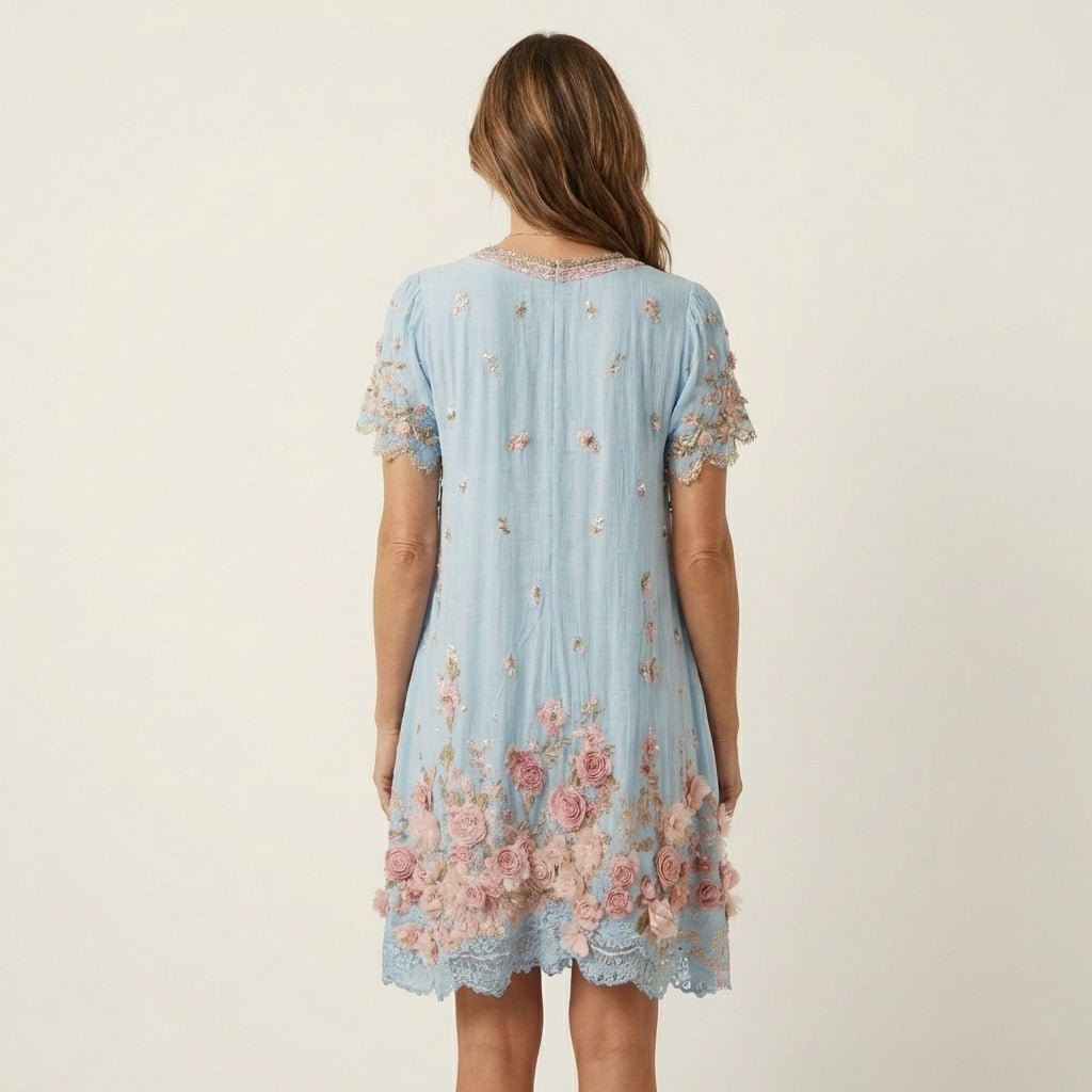 Floral embroidered midi dress in white, front view