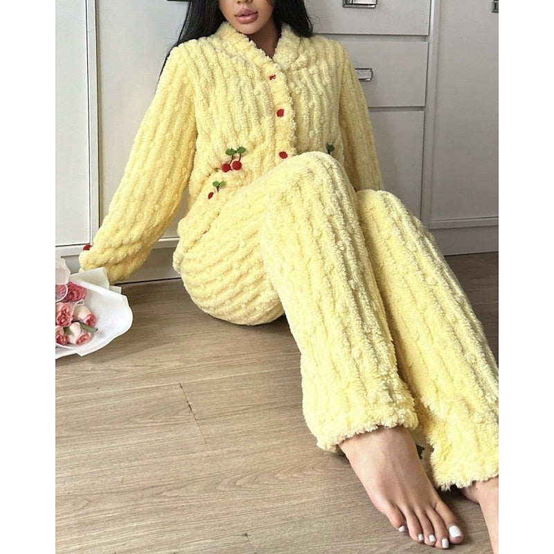 Pink fluffy cherry-detail Loungewear Set