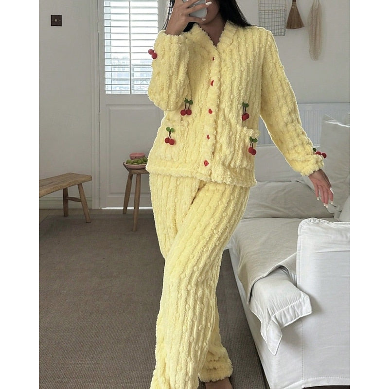 Pink fluffy cherry-detail Loungewear Set