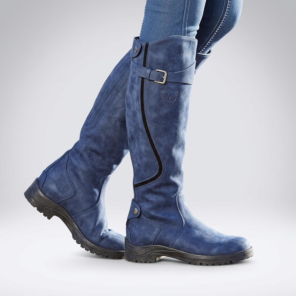 Orthopaedic adjustable buckle ankle boots with orthopaedic support in Navy Blue