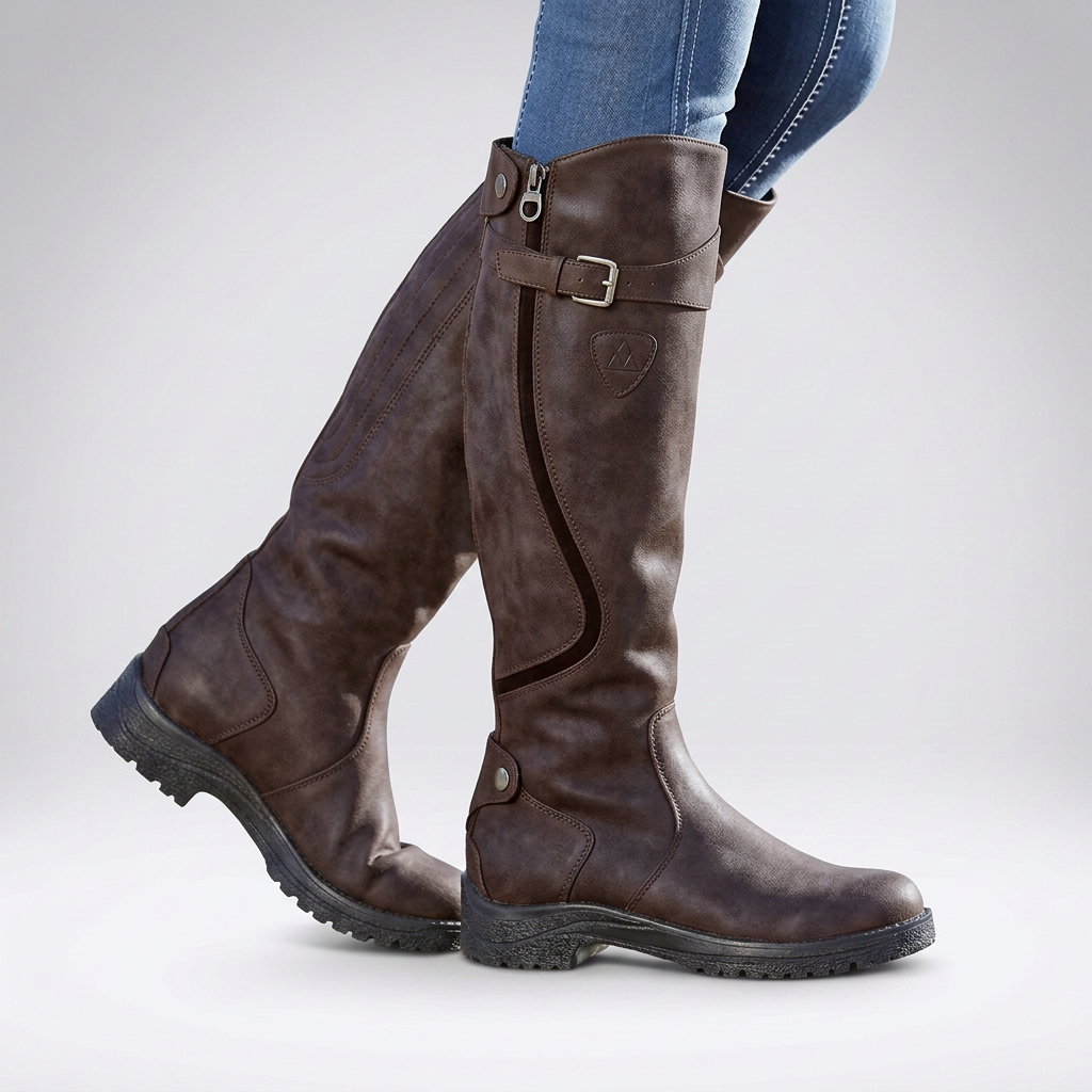 Orthopaedic adjustable buckle ankle boots with an anti-slip outsole in Dark Brown