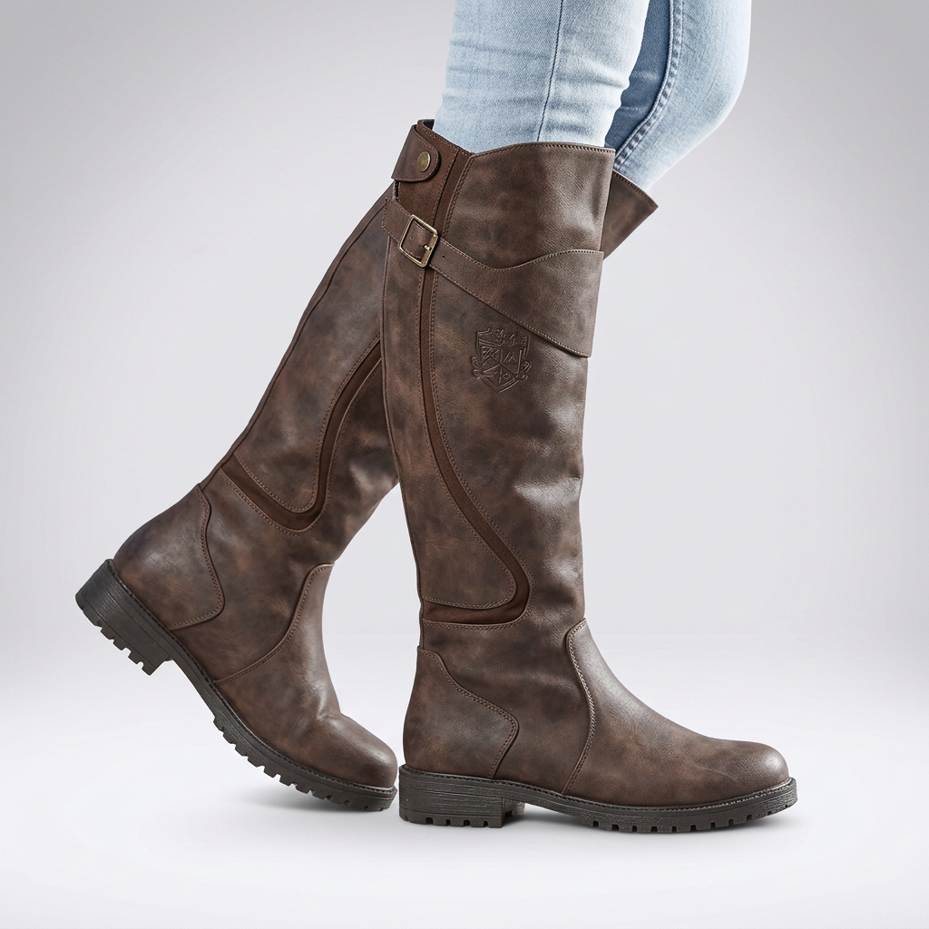 Orthopaedic adjustable buckle ankle boots with orthopaedic support in Chestnut Brown