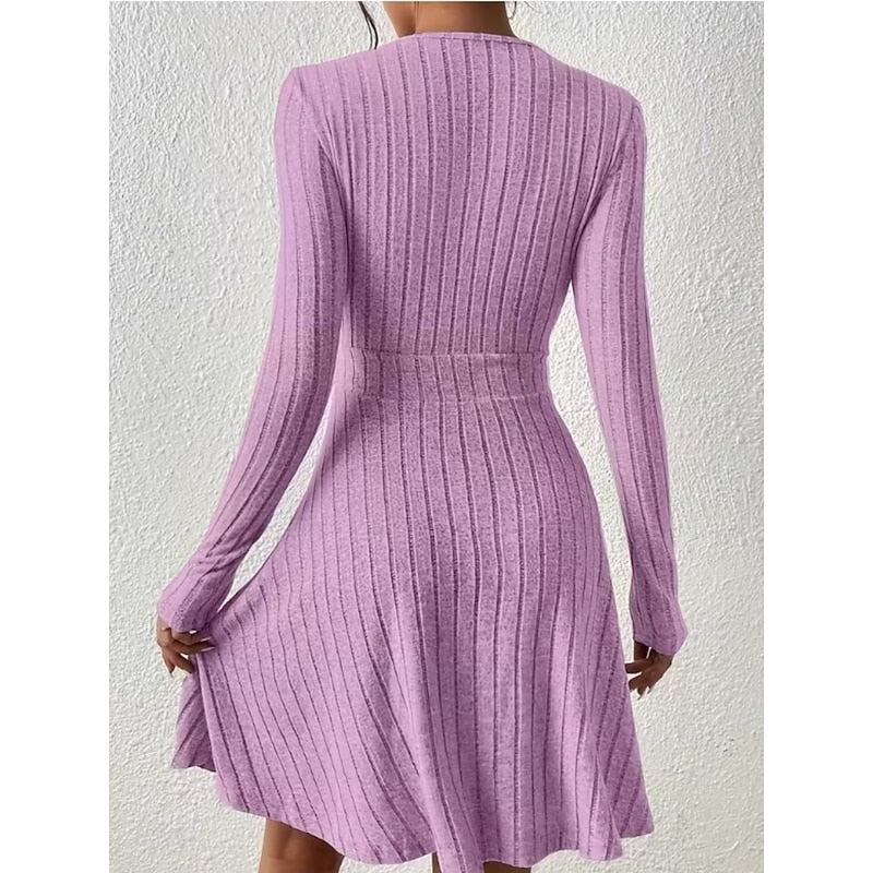 Light Purple Wrap Neck A-Line Mini Dress