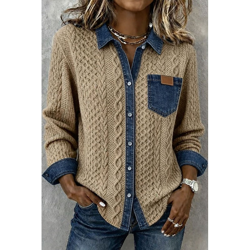 Khaki textured contrast panel shirt, front view