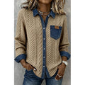 Khaki textured contrast panel shirt, front view