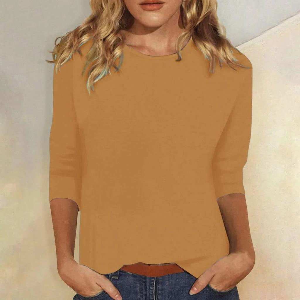 Crew Neck 3/4 Sleeve Relaxed Fit Top