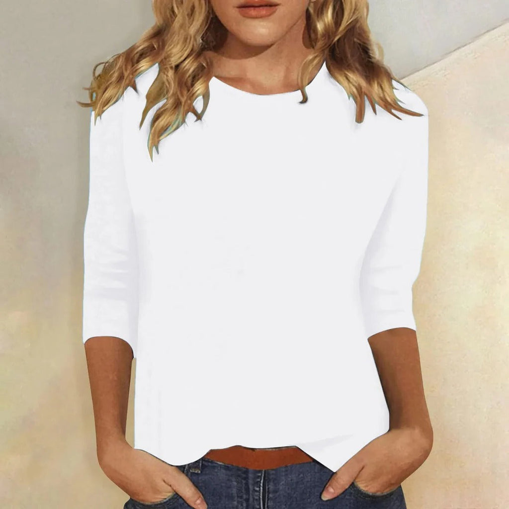 Crew Neck 3/4 Sleeve Relaxed Fit Top