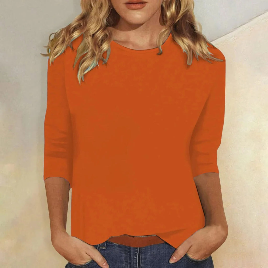 Crew Neck 3/4 Sleeve Relaxed Fit Top