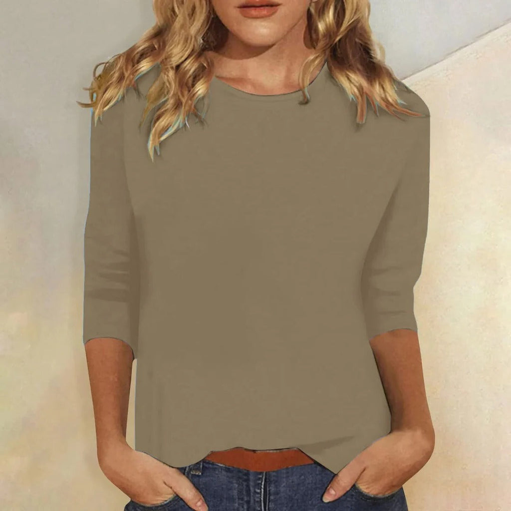 Crew Neck 3/4 Sleeve Relaxed Fit Top