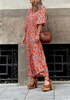 Boho floral maxi dress ruffled hem detail