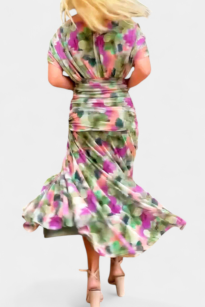 Floral off shoulder twist knot chiffon maxi dress – back detail view