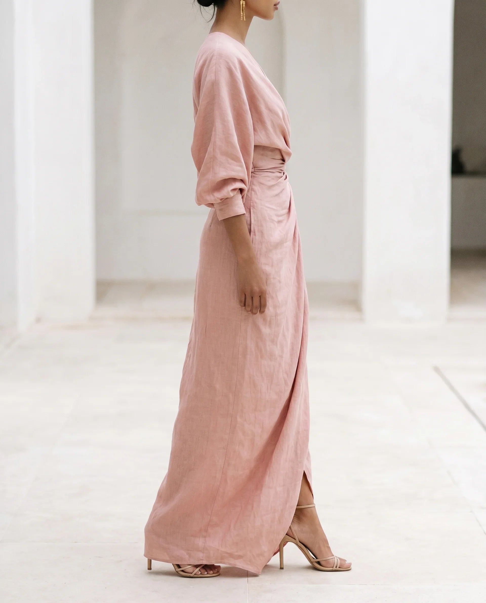 Wrap belt maxi dress front view | Alba Muse