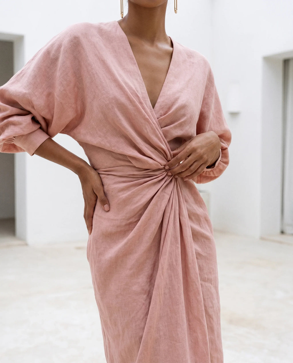 Wrap waist maxi dress leg slit detail | Alba Muse
