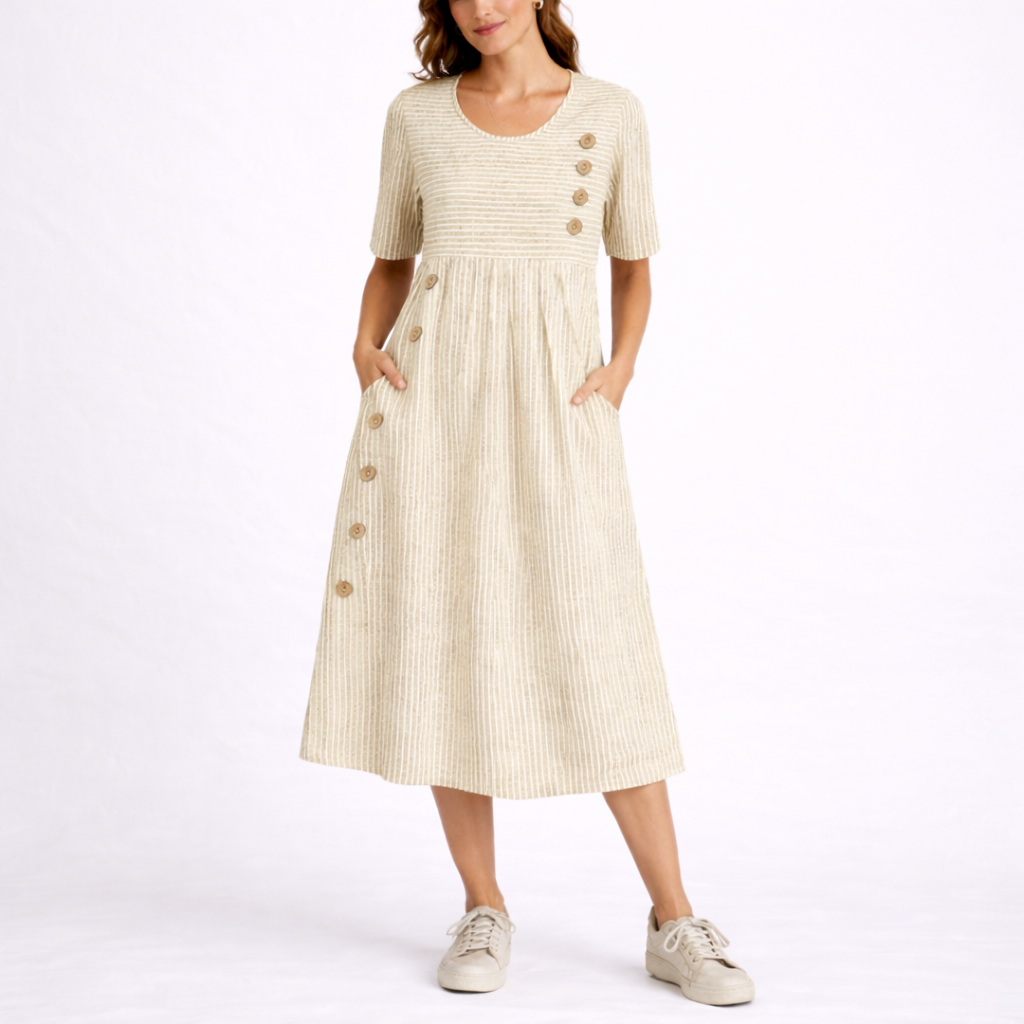 Women's stripe midi dress casual summer holiday outfit | Alba Muse