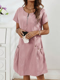 Women's Button Detail Mini Dress with Pockets front view - Casual Party Mini Dress