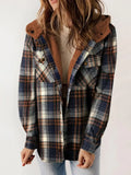 Plaid hooded fleece-lined jacket in blue, cosy and stylish | Alba Muse