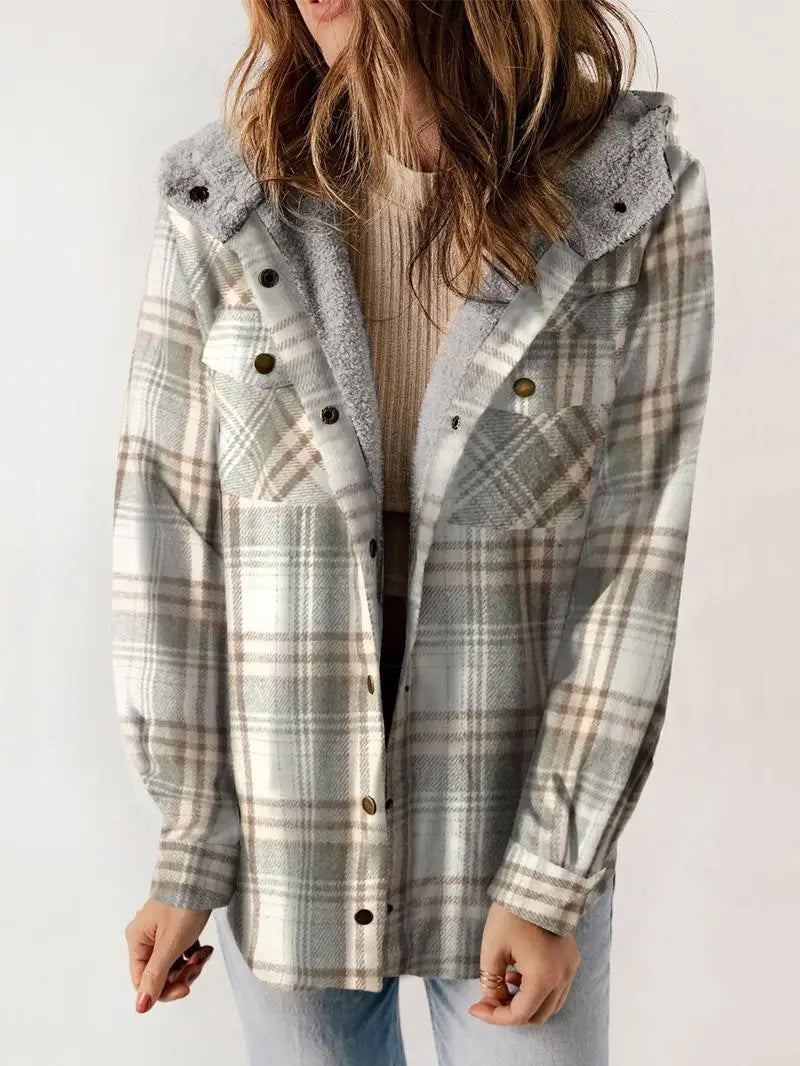 Pink plaid hooded jacket, warm and layer-friendly design | Alba Muse