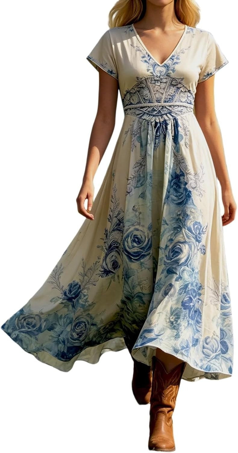 Purple floral V-neck maxi dress