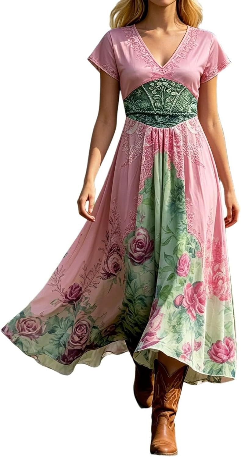 Purple floral V-neck maxi dress