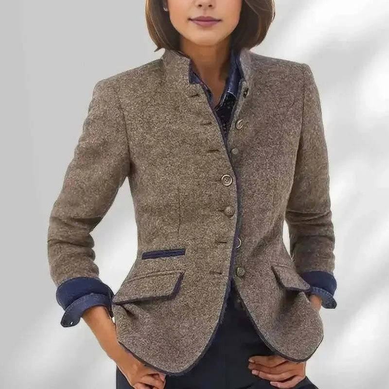 Coffee Wool Blend Blazer, front view