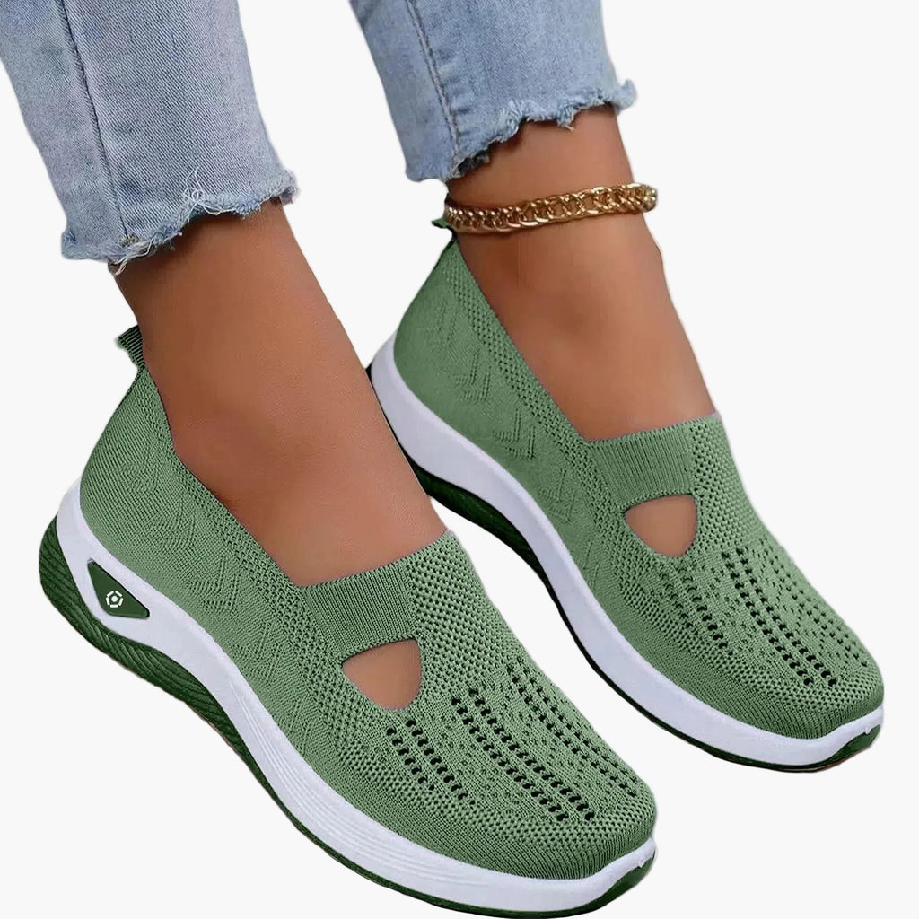 Women's orthopaedic slip-on trainers front view army green