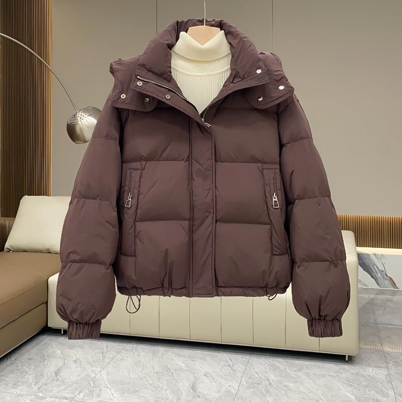 High neck quilted hooded puffer jacket with an attached hood