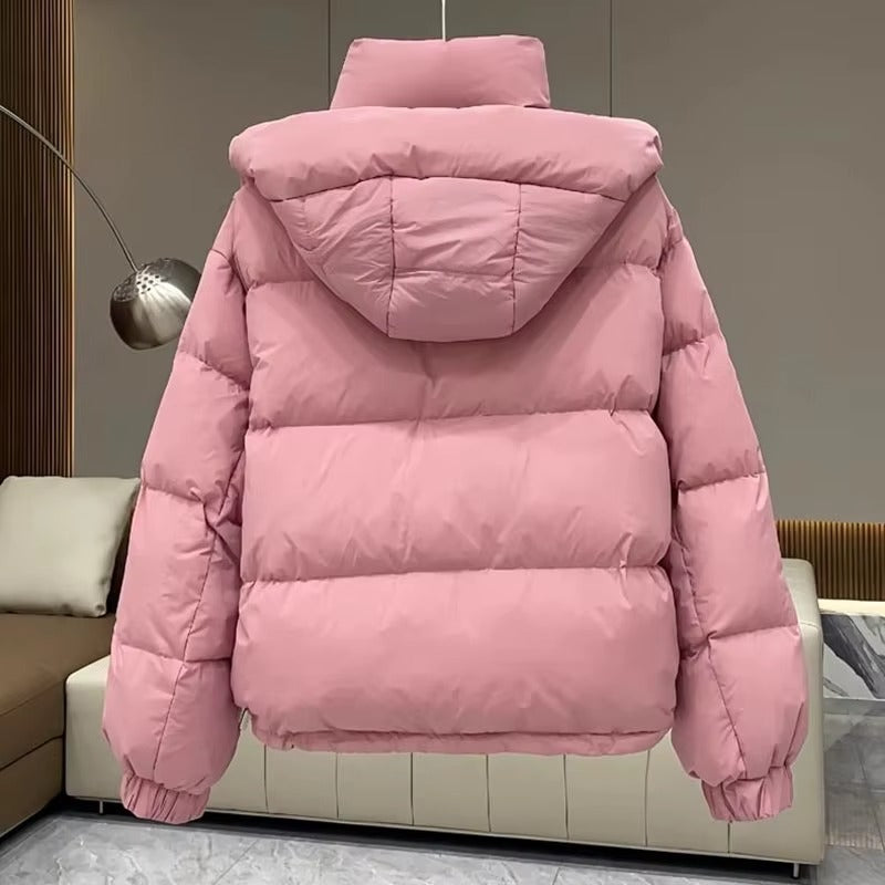 High neck quilted hooded puffer jacket with an attached hood