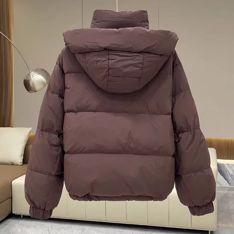 High neck quilted hooded puffer jacket with a quilted construction