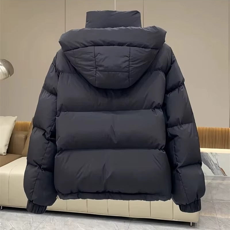 High neck quilted hooded puffer jacket with an attached hood