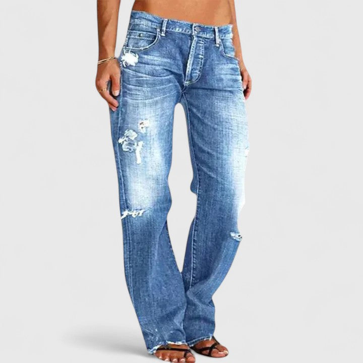 Vintage Distressed Bootcut Jeans — worn on model