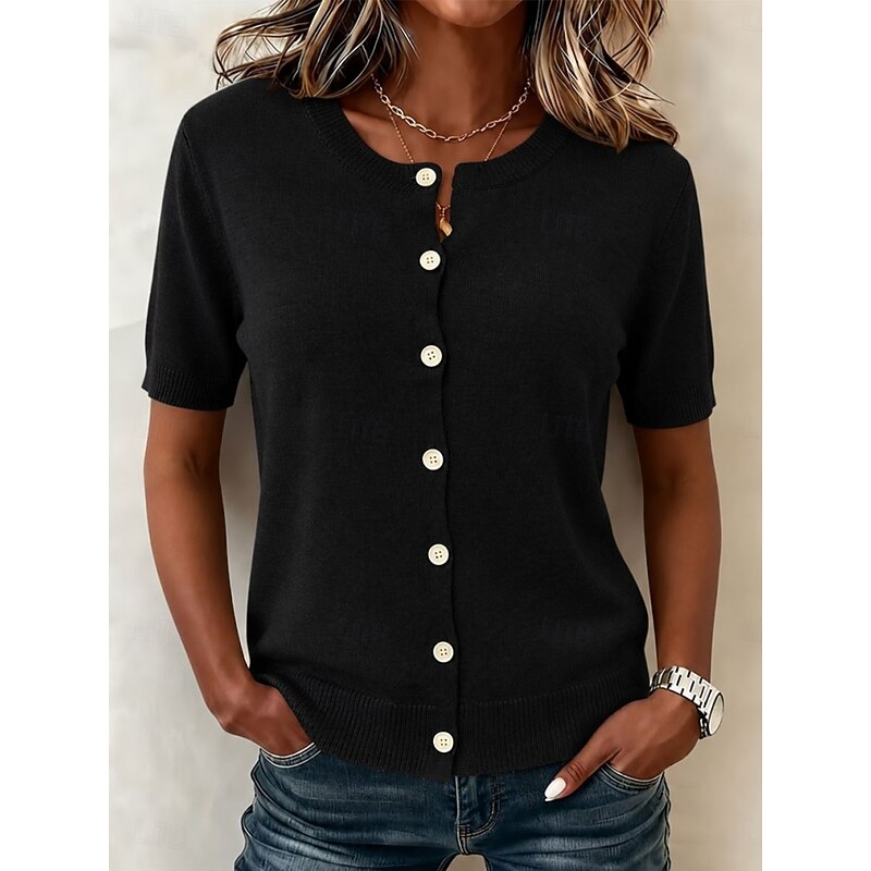 Button-Front Short Sleeve Top