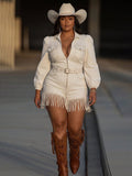 Retro Fringe Denim Mini Dress with Cowboy-Style Detailing