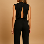 Women's black halter neck wide leg jumpsuit – high waist elegant style