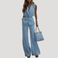 Light Blue sleeveless blazer vest co-ord set, front view