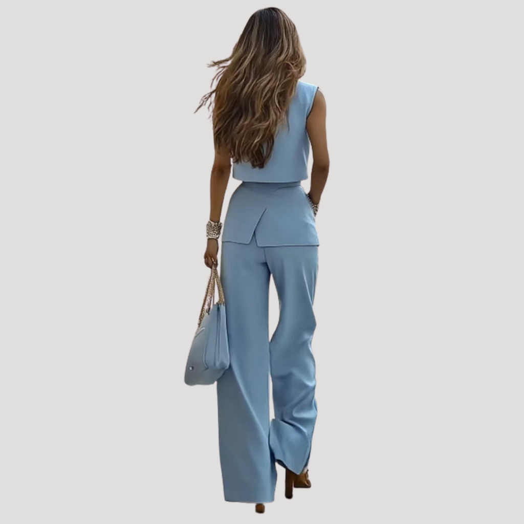 Light Blue sleeveless blazer vest co-ord set, back view