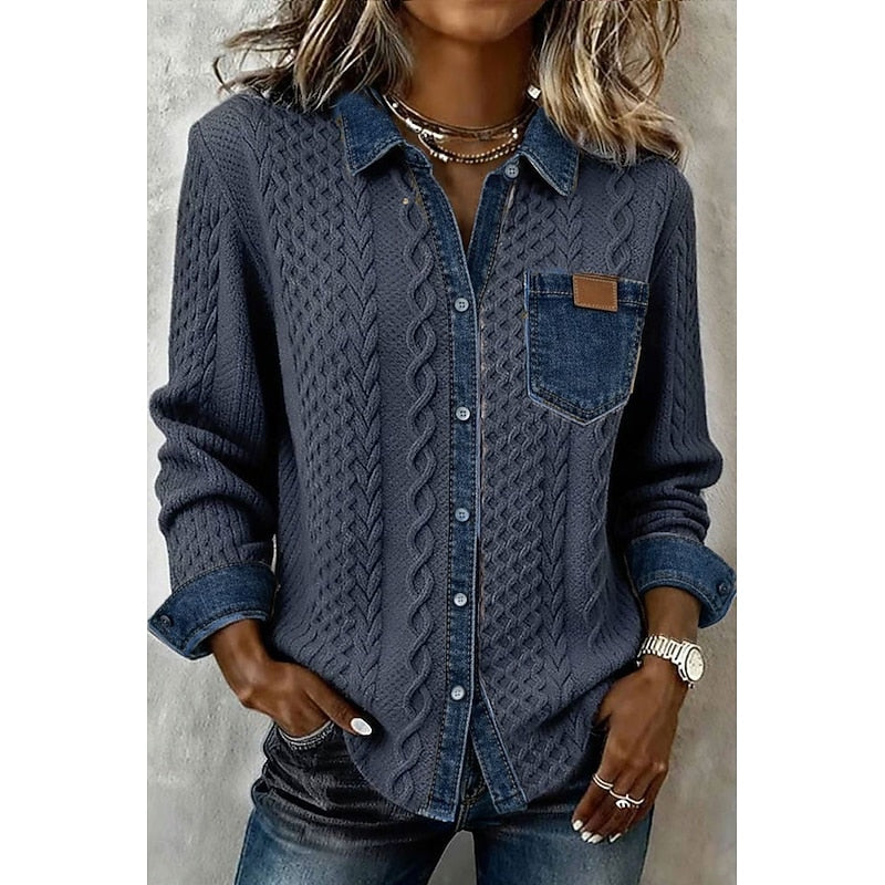 Textured Contrast Panel Blouse