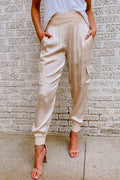 Champagne high-waist cargo jogger trousers, front view