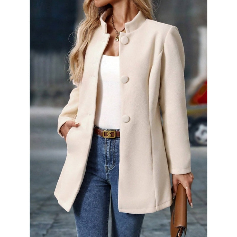Apricot single-breasted stand collar Coat