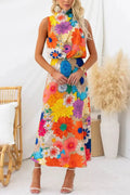 Floral halter neck maxi dress for weddings, front view
