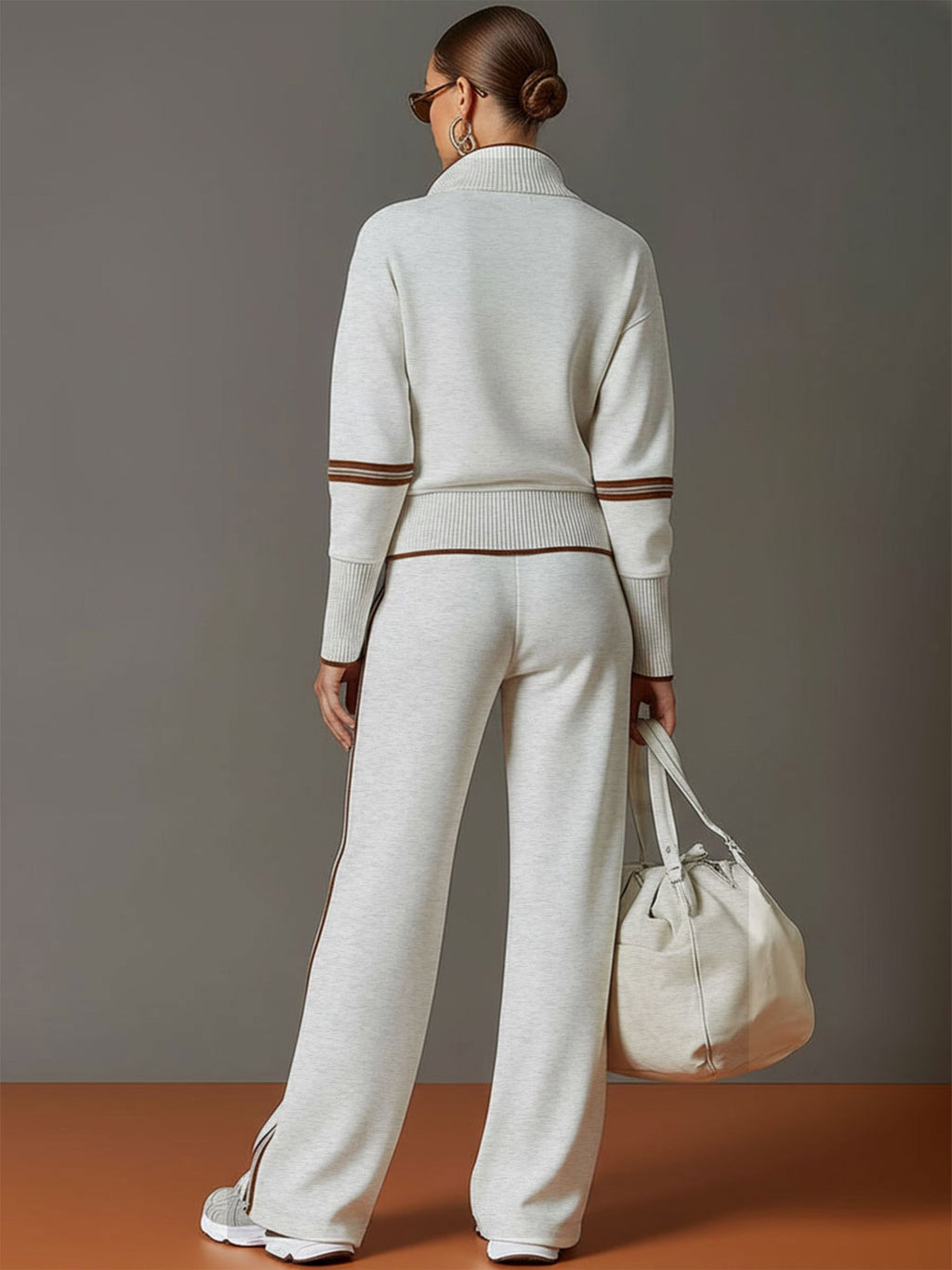 Half-Zip Tracksuit Co-Ord Set with Wide-Leg Trousers