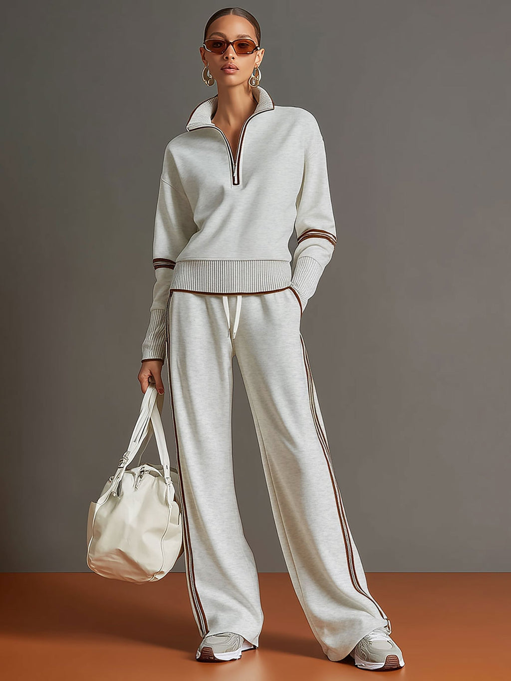 Half-Zip Tracksuit Co-Ord Set with Wide-Leg Trousers