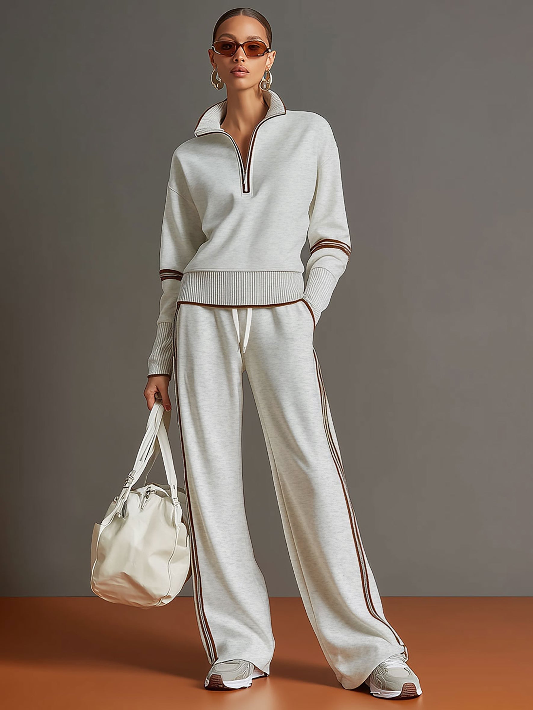 Half-Zip Tracksuit Co-Ord Set with Wide-Leg Trousers