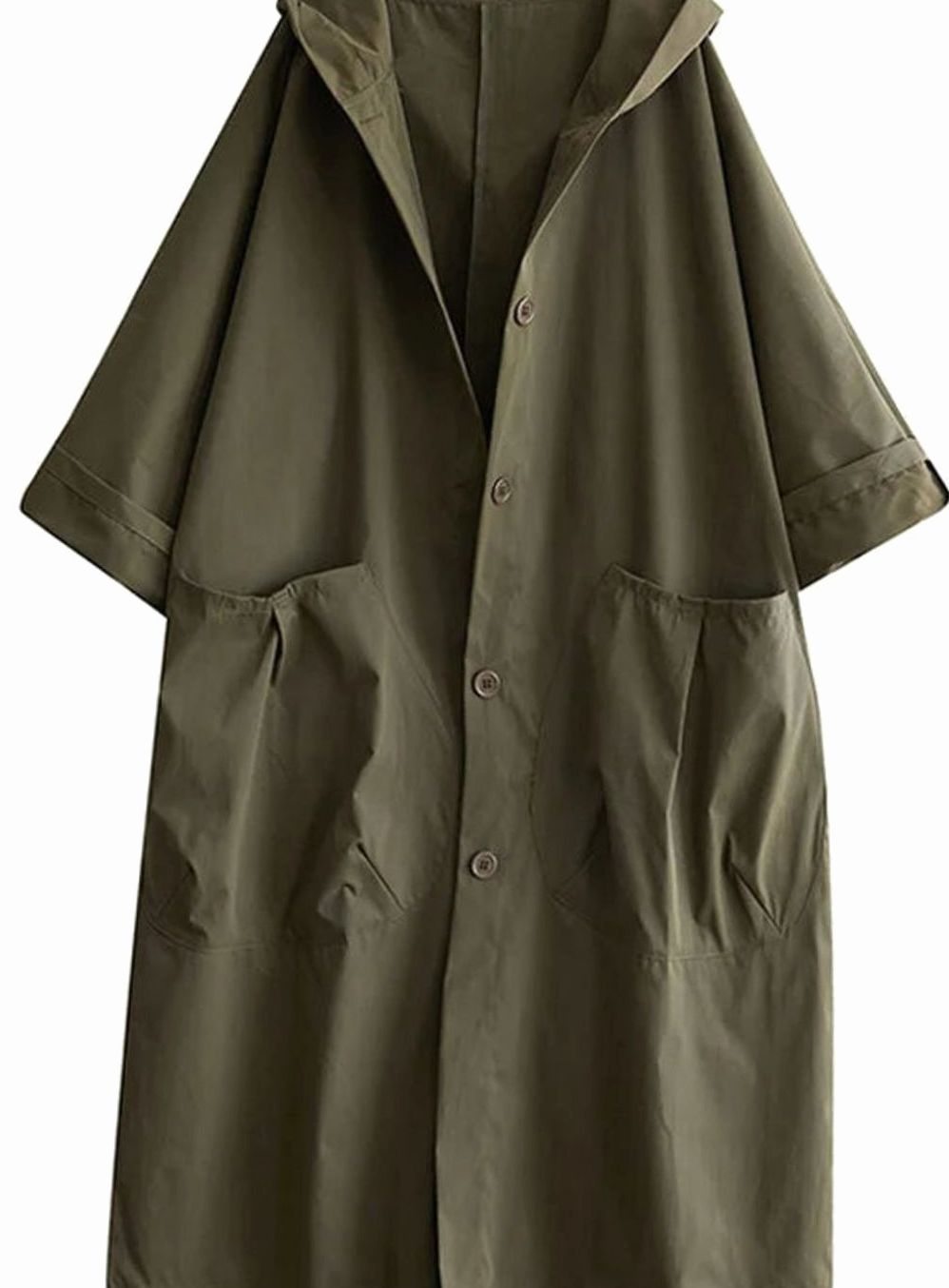 Oversized hooded water repellent flared trench coat with a water repellent finish in Green