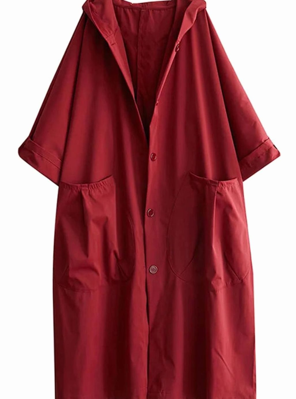 Oversized hooded water repellent flared trench coat with large flap pockets in Red