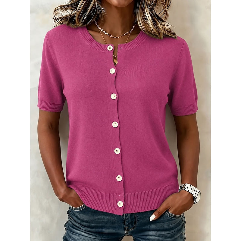 Button-Front Short Sleeve Top