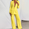 Button-front blazer and trousers co-ord set in yellow, tailored smart casual look | Alba Muse