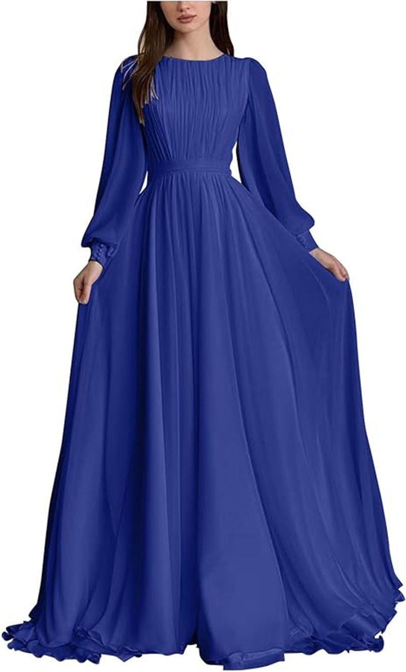 Blue long sleeve pleated dress