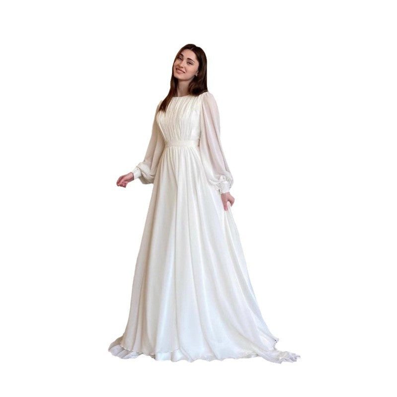 Blue long sleeve pleated dress